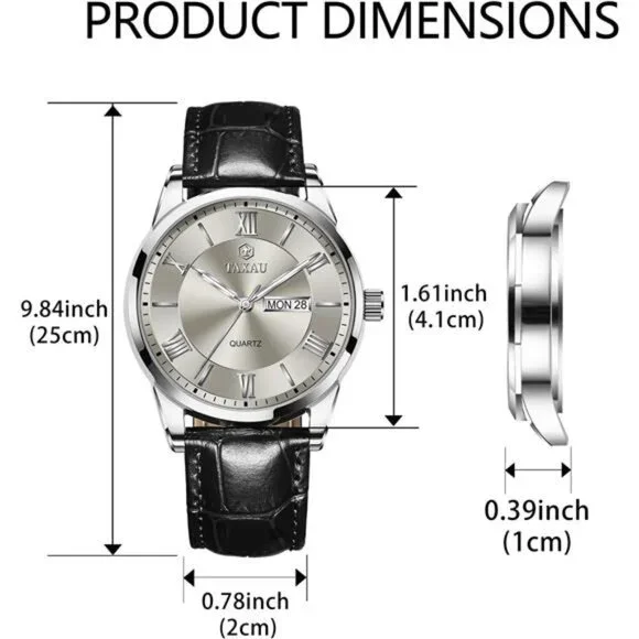 Mens Watches Luxury Dress Waterproof Leather Watch with Date Day Analog